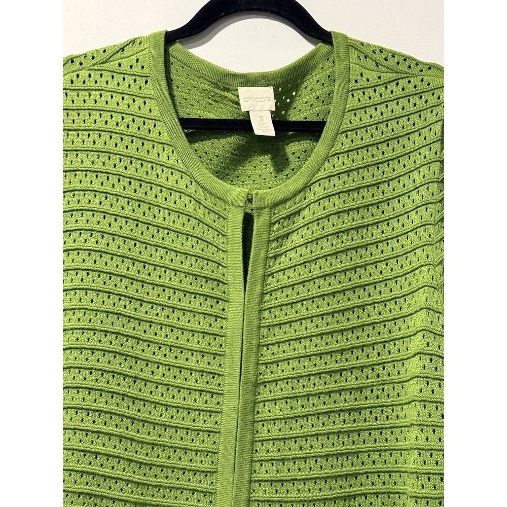 Chico's Lime Green Textured Cardigan Sweater Ladies Size 3 (X-Large) - Picture 2 of 3